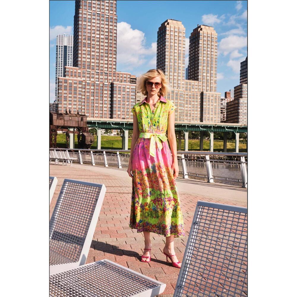 NEW LA FUORI flora linen shirtdress in garden printed